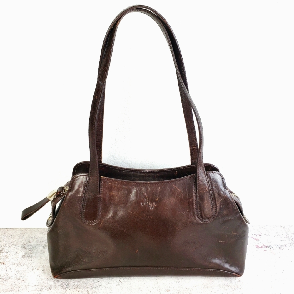 Monsac Dark Brown Leather Shoulder Bag